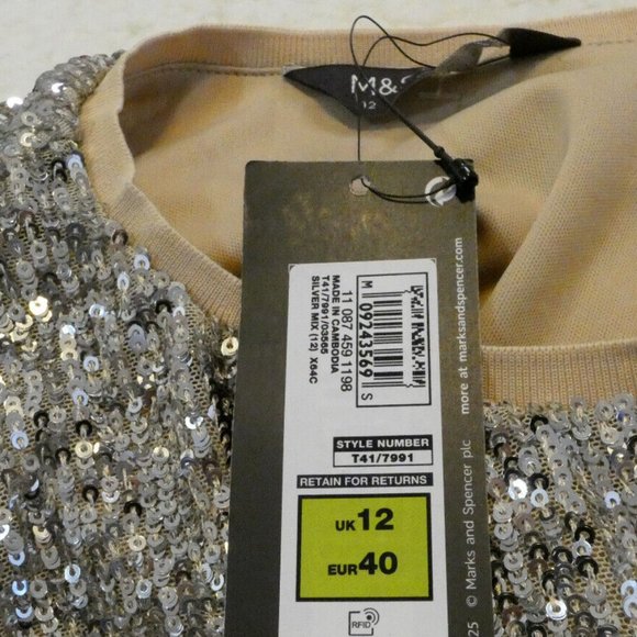 NWT Silver Blouse Sequin Top M&S Valentine Day, Dinner, Dance, Party Events Sz 8 - Picture 8 of 11